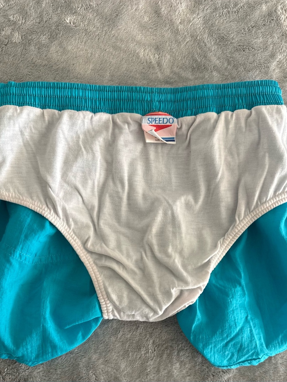 Vintage 90s Speedo Sport Turquoise Nylon Shorts Swim Trunks Unisex - Picture 6 of 8